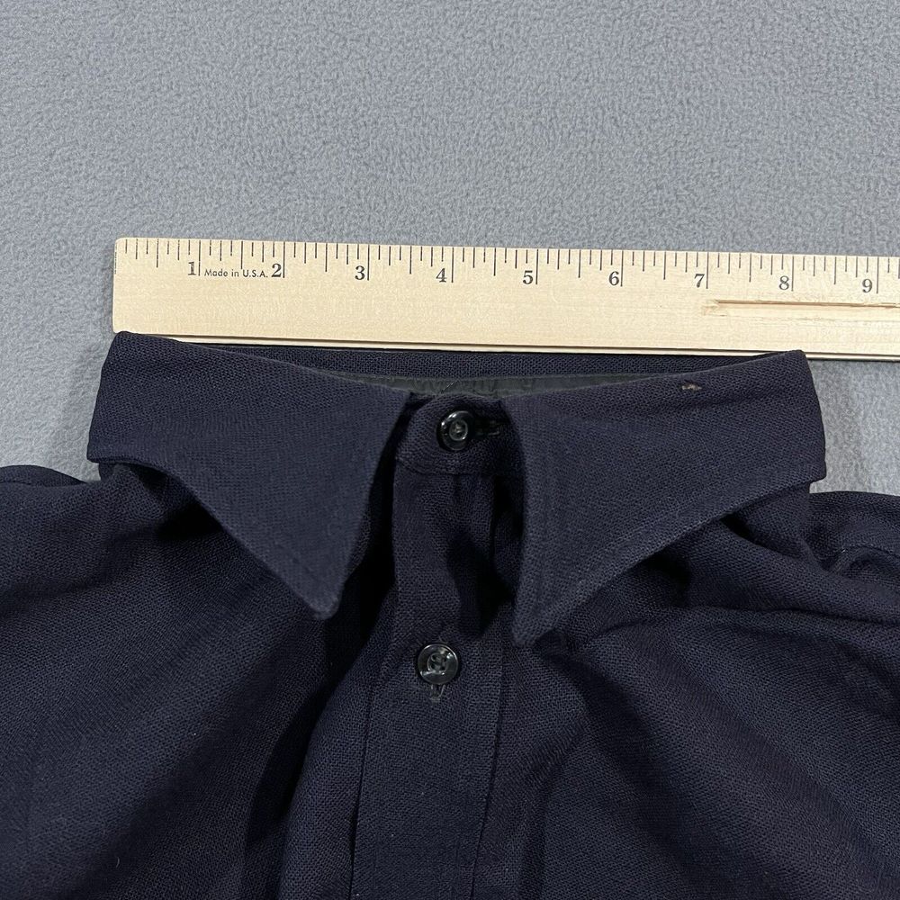 1950s Pendleton Trail Shirt Men 16.5 Navy Blue Virgin Wool Elbow Patches Pockets - Picture 15 of 16